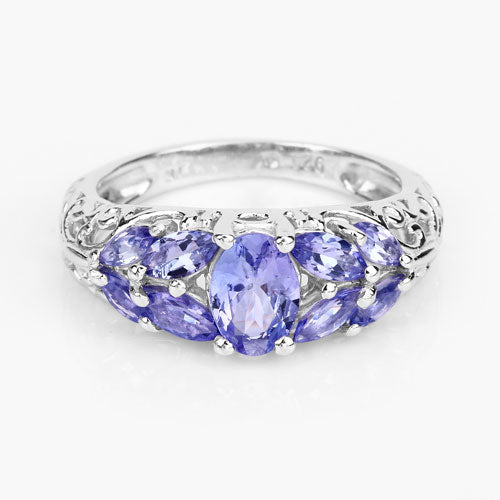 1.63 Carat Genuine Tanzanite .925 Sterling Silver Ring