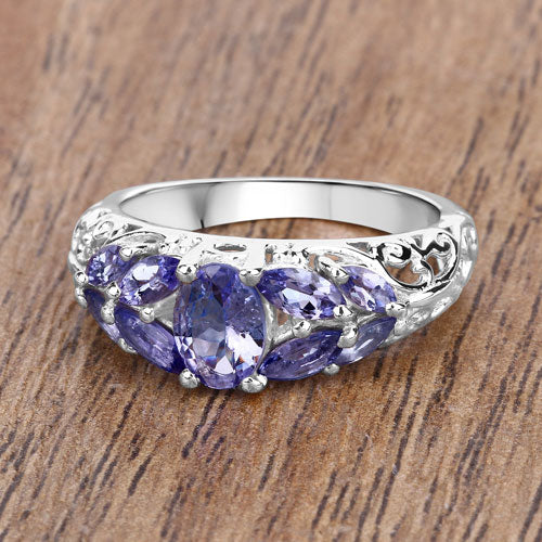 1.63 Carat Genuine Tanzanite .925 Sterling Silver Ring