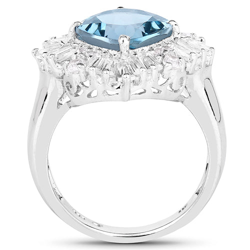 5.19 Carat Genuine London Blue Topaz & White Topaz .925 Sterling Silver Ring