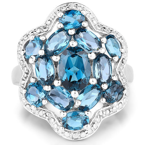 3.72 Carat Genuine London Blue Topaz .925 Sterling Silver Ring