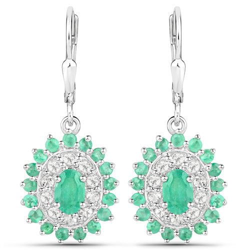 6.53 Carat Genuine Zambian Emerald and White Topaz .925 Sterling Silver 3 Piece Jewelry Set (Ring, Earrings, and Pendant w/ Chain)