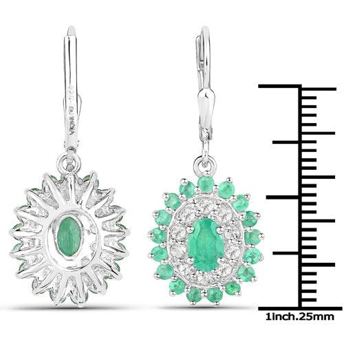 6.53 Carat Genuine Zambian Emerald and White Topaz .925 Sterling Silver 3 Piece Jewelry Set (Ring, Earrings, and Pendant w/ Chain)