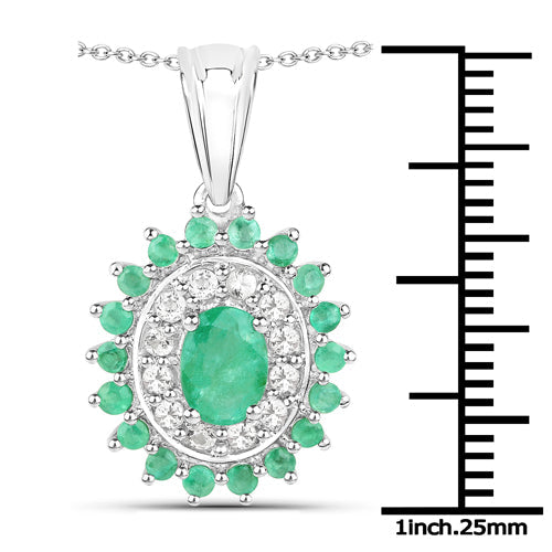 6.53 Carat Genuine Zambian Emerald and White Topaz .925 Sterling Silver 3 Piece Jewelry Set (Ring, Earrings, and Pendant w/ Chain)