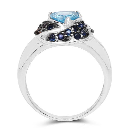 1.61 Carat Genuine Swiss Blue Topaz & Blue Sapphire .925 Sterling Silver Ring