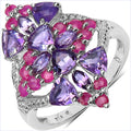 2.58 Carat Genuine Amethyst & Ruby .925 Sterling Silver Ring