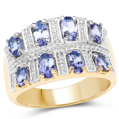 14K Yellow Gold Plated 1.68 Carat Genuine Tanzanite .925 Sterling Silver Ring