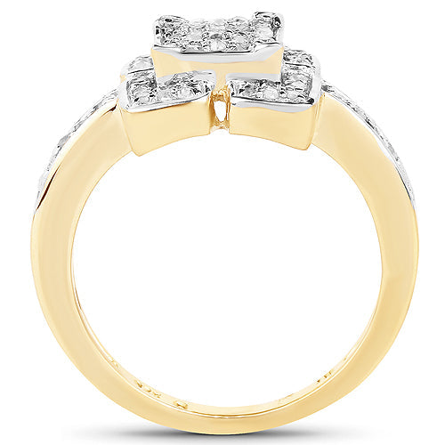 14K Yellow Gold Plated 0.24 Carat Genuine White Diamond .925 Sterling Silver Ring