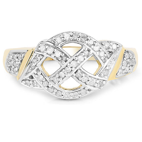 14K Yellow Gold Plated 0.21 Carat Genuine White Diamond .925 Sterling Silver Ring