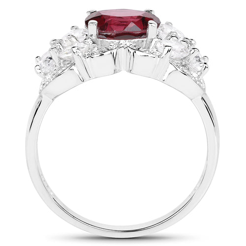 3.16 Carat Genuine Rhodolite and White Zircon .925 Sterling Silver Ring