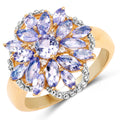 14K Yellow Gold Plated 2.01 Carat Genuine Tanzanite & White Topaz .925 Sterling Silver Ring