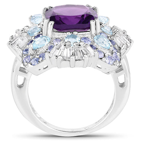 8.38 Carat Genuine Multi Stones .925 Sterling Silver Ring
