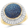 4.90 Carat Genuine Cobalt Blue Drusy .925 Sterling Silver Ring