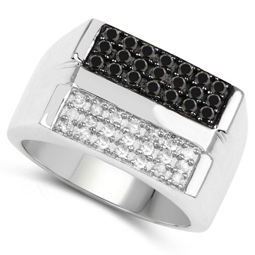 0.64 Carat Genuine Black Diamond and White Diamond .925 Sterling Silver Ring