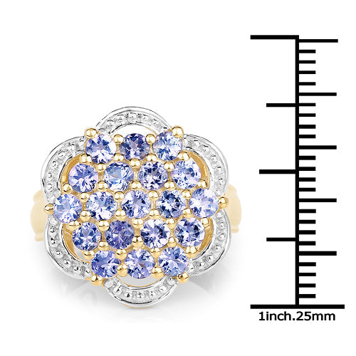 14K Yellow Gold Plated 1.52 Carat Genuine Tanzanite .925 Sterling Silver Ring