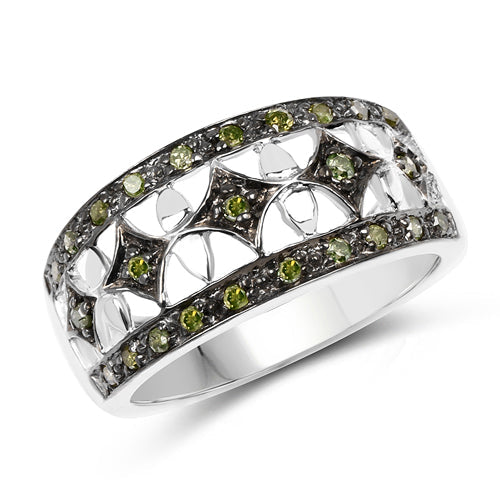 0.32 Carat Genuine Green Diamond .925 Sterling Silver Ring