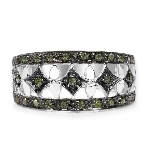 0.32 Carat Genuine Green Diamond .925 Sterling Silver Ring
