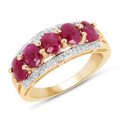 14K Yellow Gold Plated 1.90 Carat Genuine Ruby .925 Sterling Silver Ring