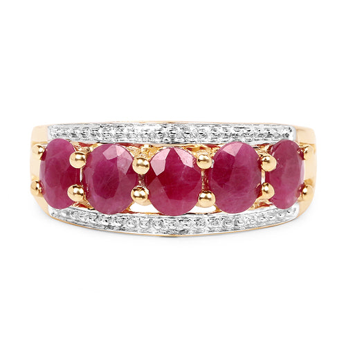 14K Yellow Gold Plated 1.90 Carat Genuine Ruby .925 Sterling Silver Ring