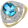 14K Yellow Gold Plated 3.25 Carat Genuine Swiss Blue Topaz .925 Sterling Silver Ring