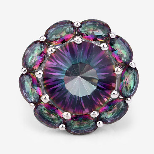 11.45 Carat Genuine Rainbow Quartz .925 Sterling Silver Ring