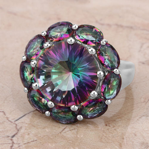 11.45 Carat Genuine Rainbow Quartz .925 Sterling Silver Ring