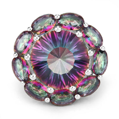 11.45 Carat Genuine Rainbow Quartz .925 Sterling Silver Ring