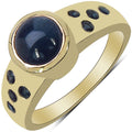 14K Yellow Gold Plated 1.87 Carat Genuine Blue Sapphire & White Diamond .925 Sterling Silver Ring
