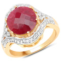 14K Yellow Gold Plated 6.91 Carat Dyed Ruby and White Topaz .925 Sterling Silver Ring