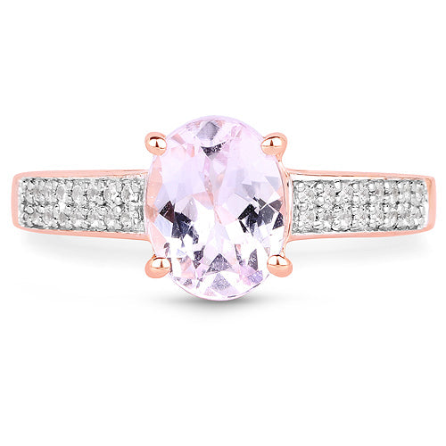 14K Rose Gold Plated 2.91 Carat Genuine Kunzite and White Zircon .925 Sterling Silver Ring