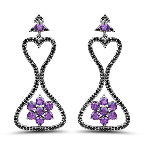 6.31 Carat Genuine Amethyst & Black Spinel .925 Sterling Silver Earrings