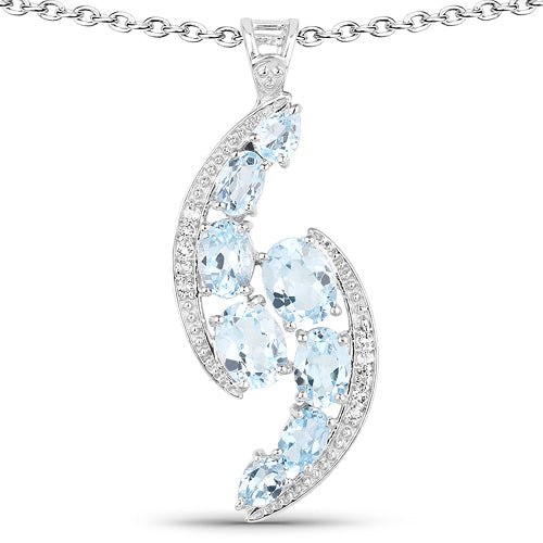 7.27 Carat Genuine Blue Topaz and White Topaz .925 Sterling Silver Pendant