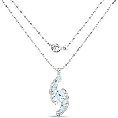 7.27 Carat Genuine Blue Topaz and White Topaz .925 Sterling Silver Pendant