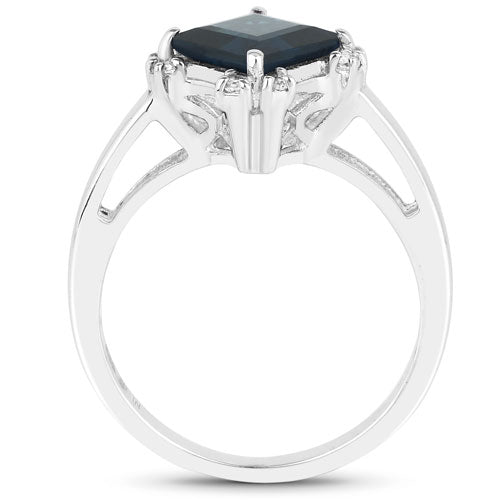 1.99 Carat Genuine London Blue Topaz & White Topaz .925 Sterling Silver Ring
