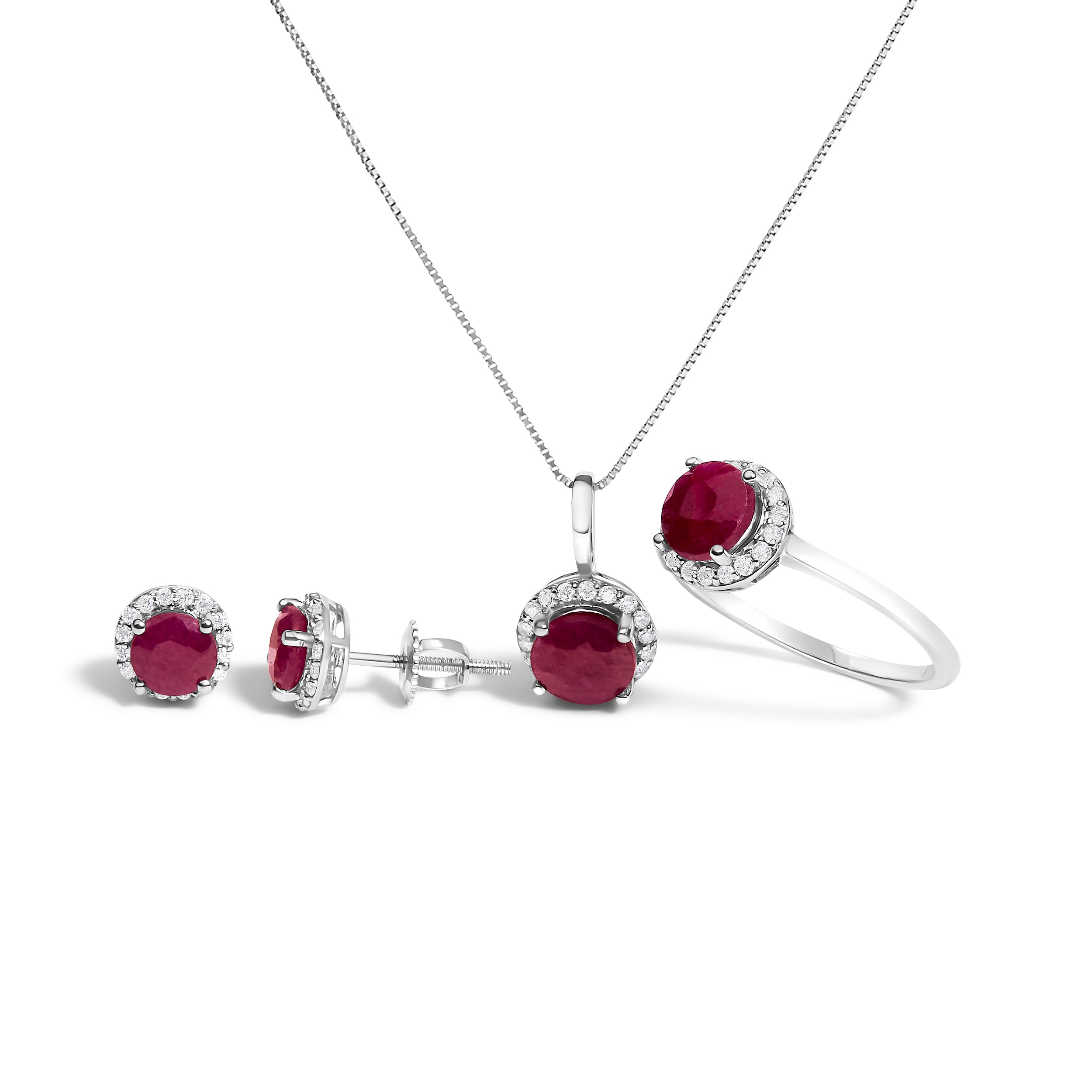 10K White Gold Purple Amethyst and 3/8 Cttw Diamond Halo Jewelry Set (Earrings, Pendant & Ring)