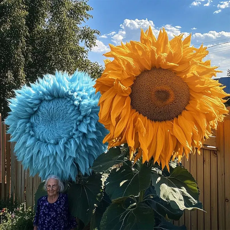 Giant Teddy Bear Sunflower Seeds - 50pcs, Blue and Yellow Variety, Helianthus annuus