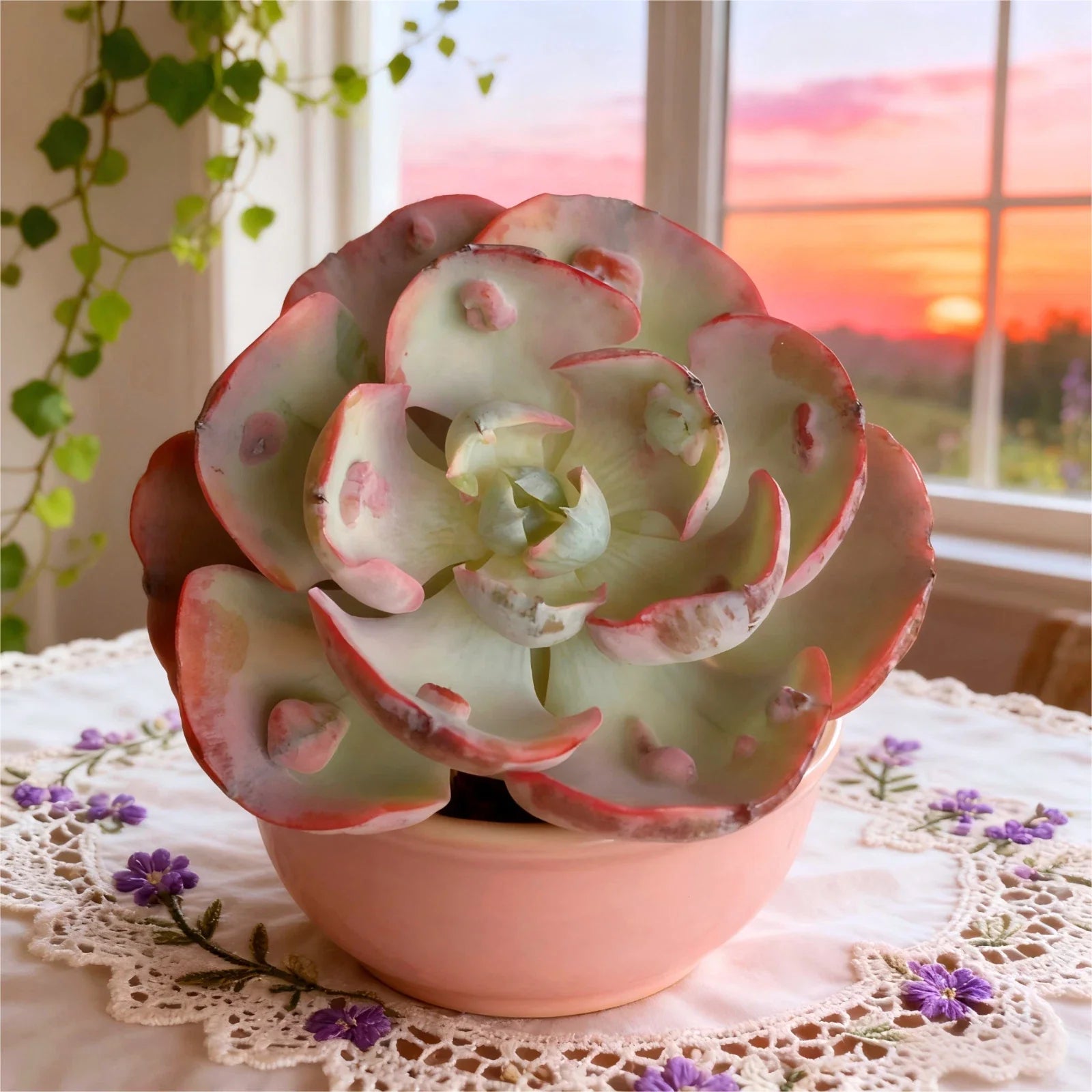 Echeveria “Heart Moon” Variegata | Rare Variegated Succulent Bare Root | Easy-Care Live Plant | Indoor Home Décor Real Succulent