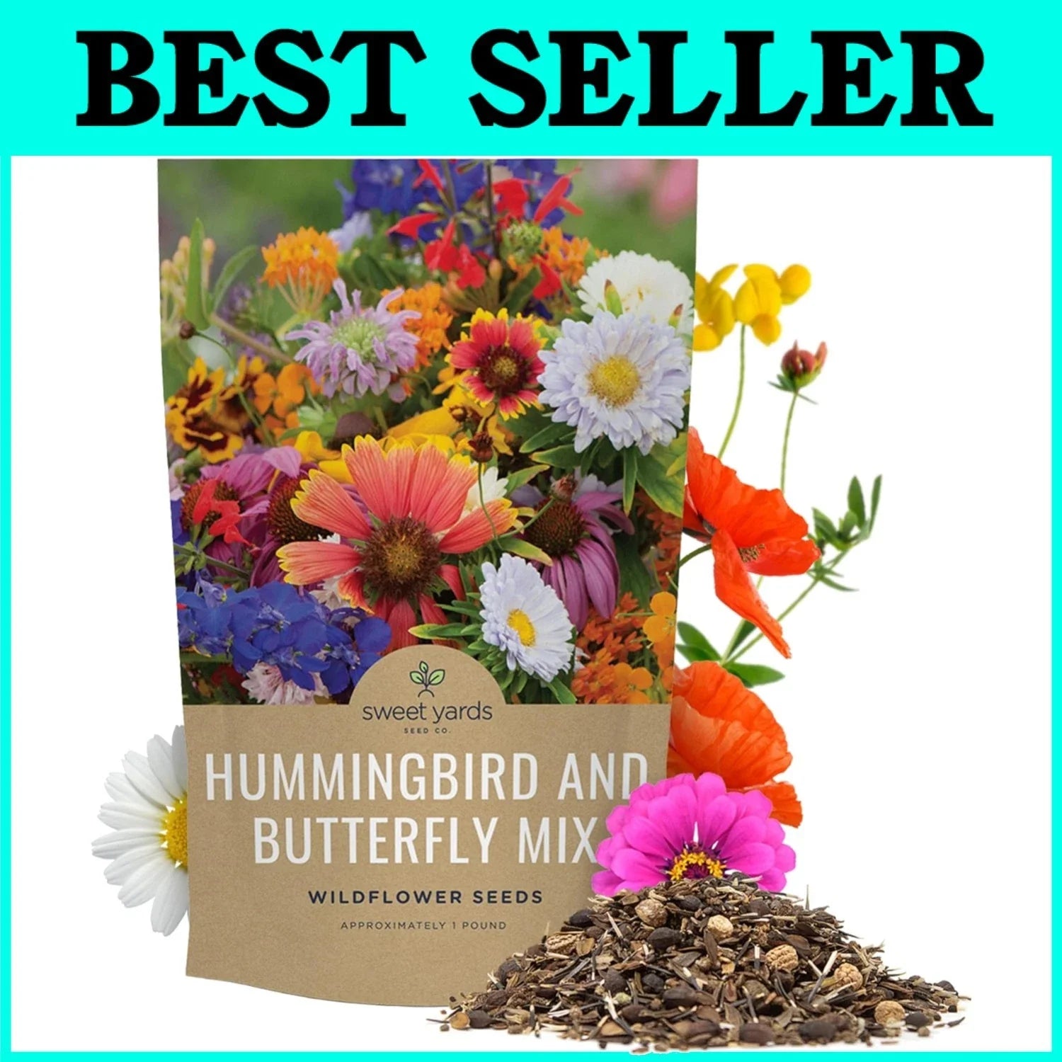Wildflower Seeds 120,000 Count - Vibrant Butterfly & Hummingbird Mix - Open Pollinated Native Seeds