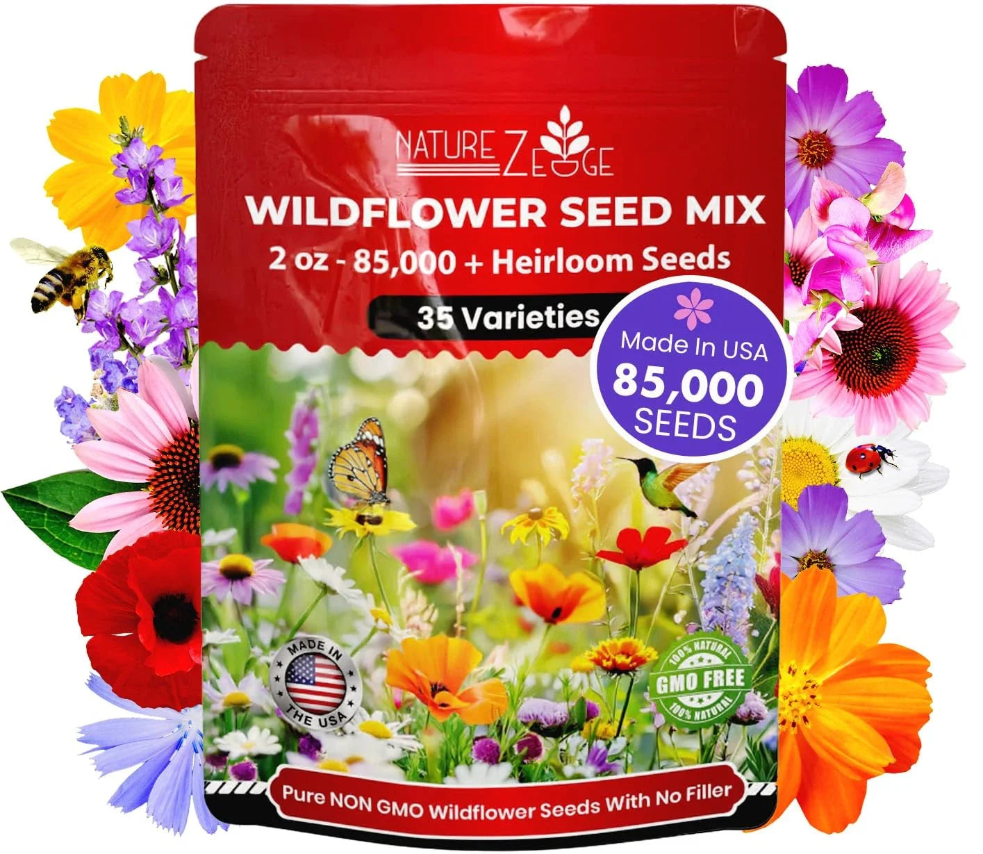 Wildflower Seeds Bulk - 85,000 Count, 35 Varieties, Annual & Perennial Mix, Native Wildflowers for Gardens (Various Species)