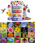 Premium Wildflower Seed Mix - 63,200+ Seeds, 19 Varieties, Attract Bees & Birds, Native Flower Seeds for Pollinators