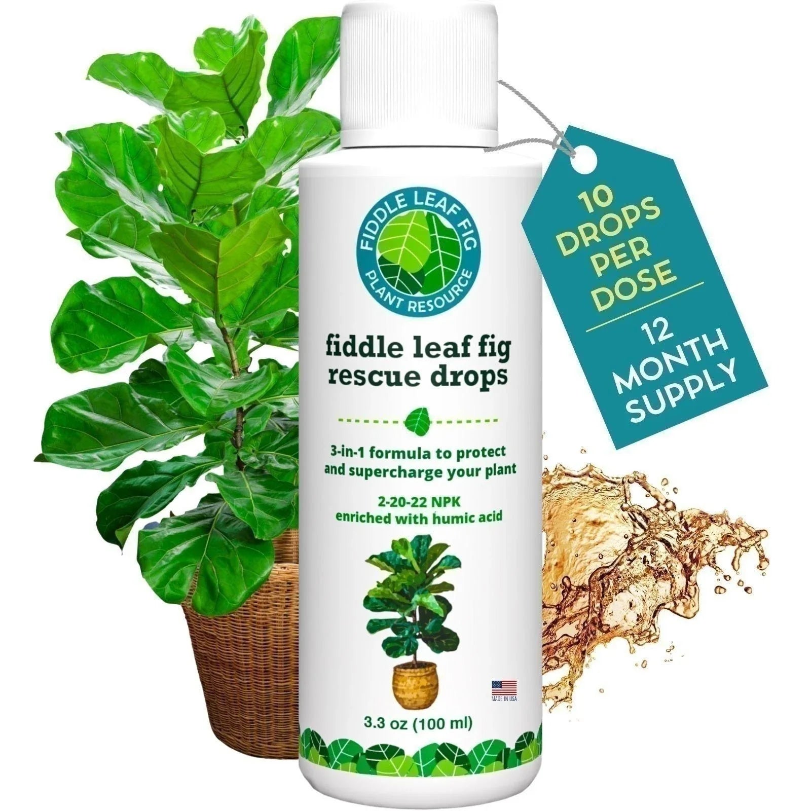 Fiddle Leaf Fig Rescue Drops - 100ml 3-in-1 Fertilizer, Root & Immunity Boost for Ficus lyrata Care