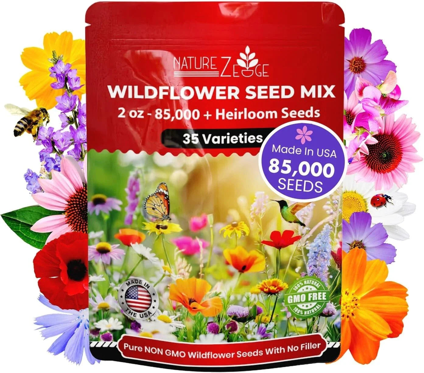Wildflower Seeds Bulk - 85,000 Count, 35 Varieties, Annual & Perennial Mix for Garden Planting, Native Wildflowers