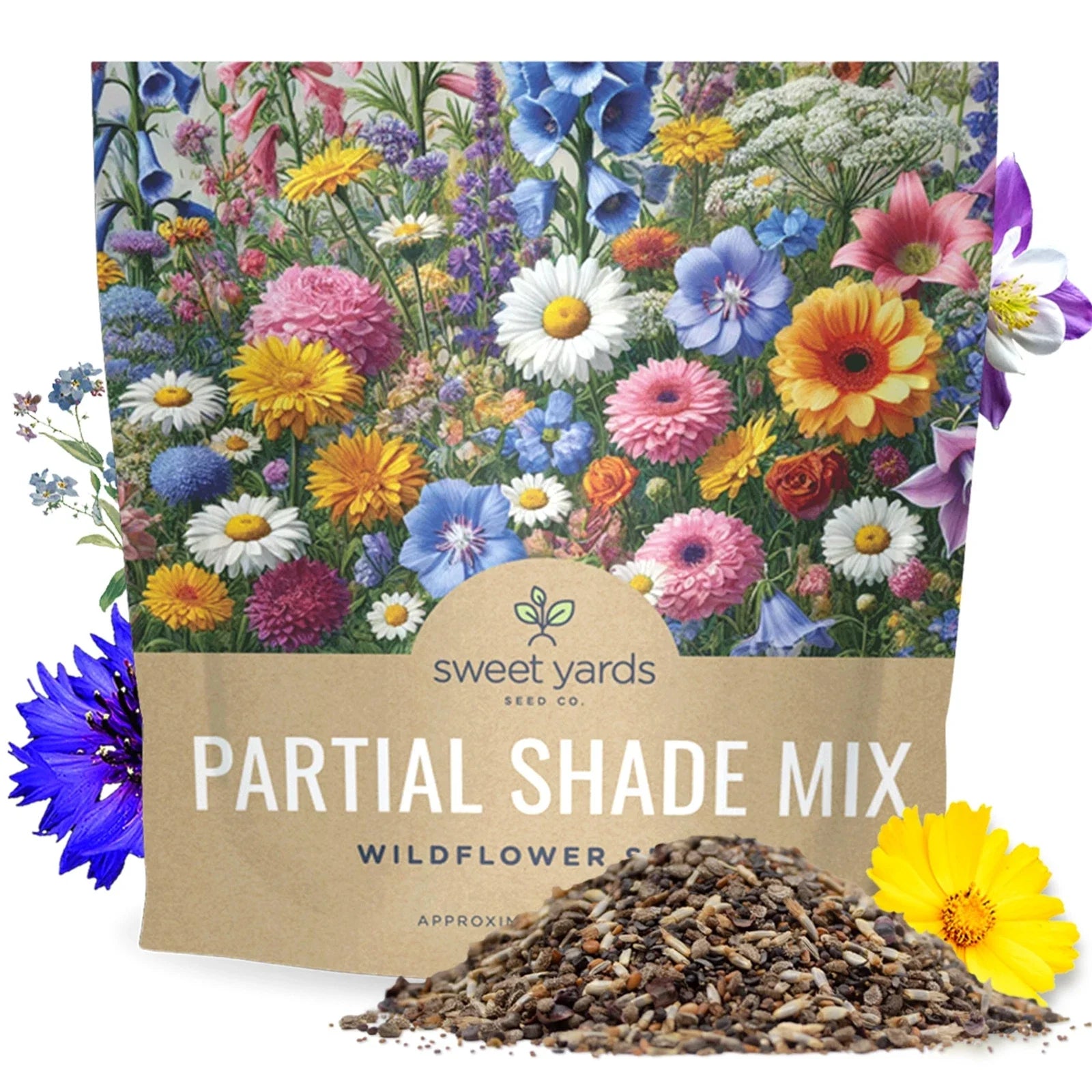 Wildflower Seeds 1 Ounce Partial Shade Mix - Annual & Perennial Varieties for Gardens - 7000 Seeds