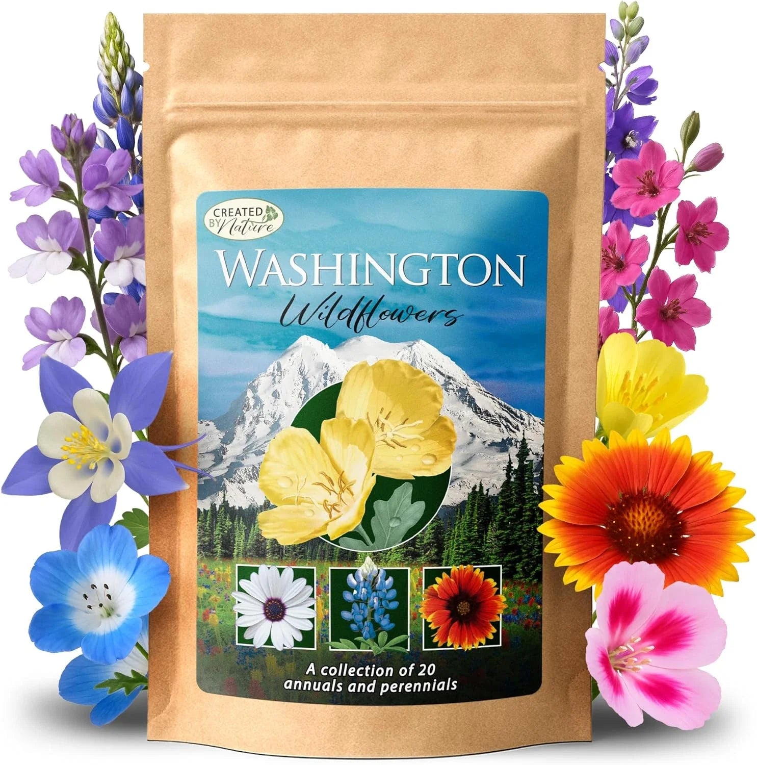 Wildflower Seed Mix - 20 Varieties, 60,000+ Seeds - Washington Native Flowers, Pollinator Friendly