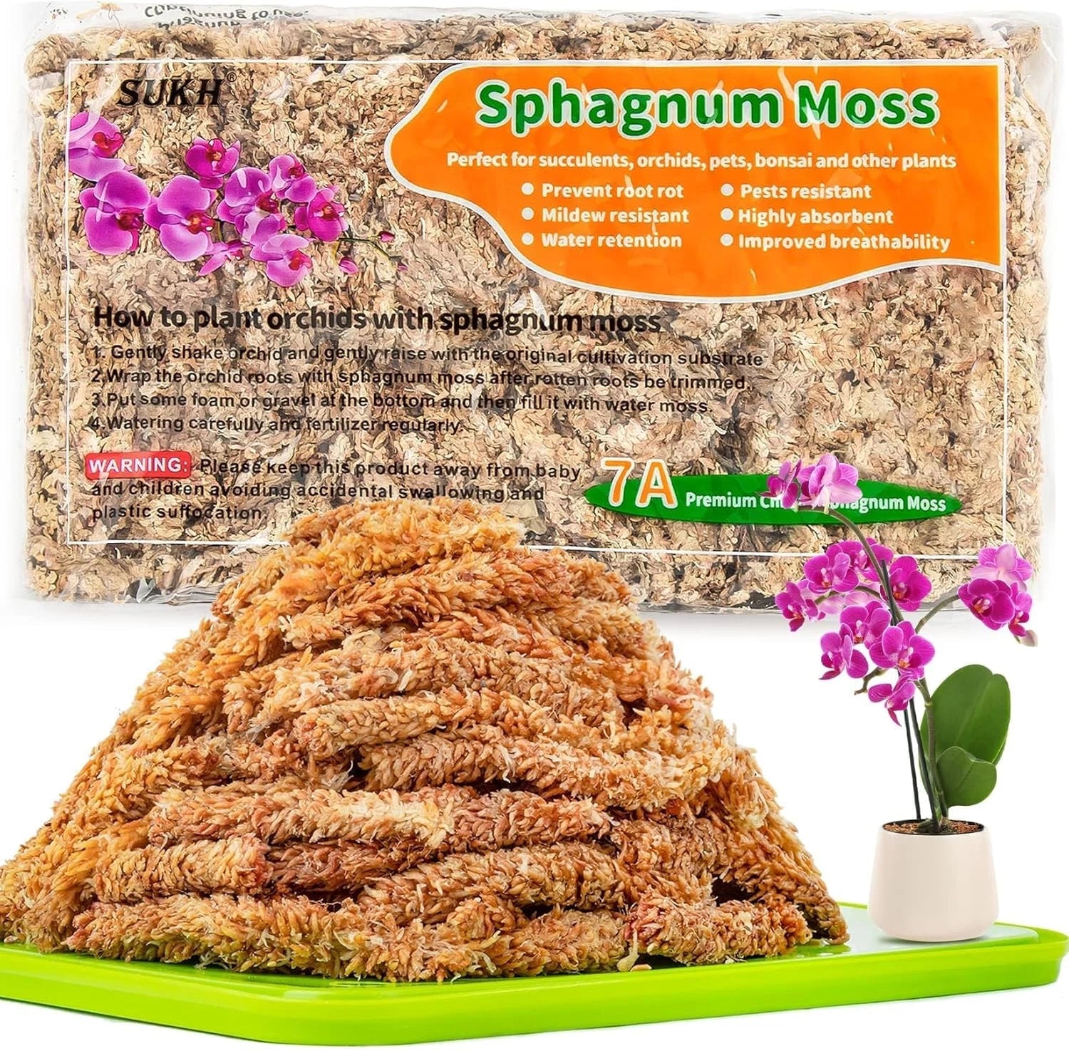 Sphagnum Moss 3 Oz for Orchids - Dried Long Fiber Sukh Peat Moss for Plants