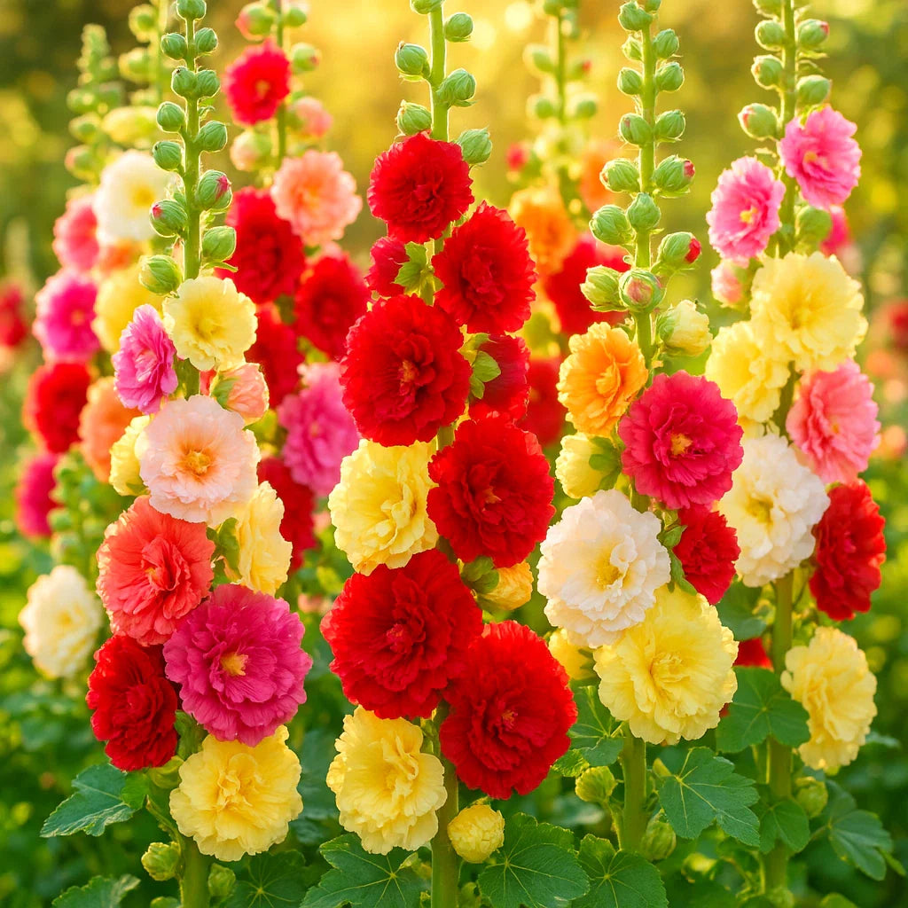 Giant Hollyhock Seeds - Hummingbird Autumn Mix - 200+ Seeds - Ideal for Flower Gardens - Alcea rosea