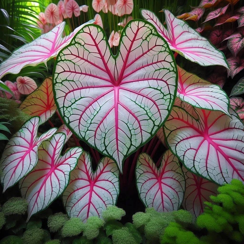 Fiesta Caladium Bulbs - 2 Perennial Bulbs for Planting - Colorful Foliage, Ideal for Gardens, Caladium bicolor