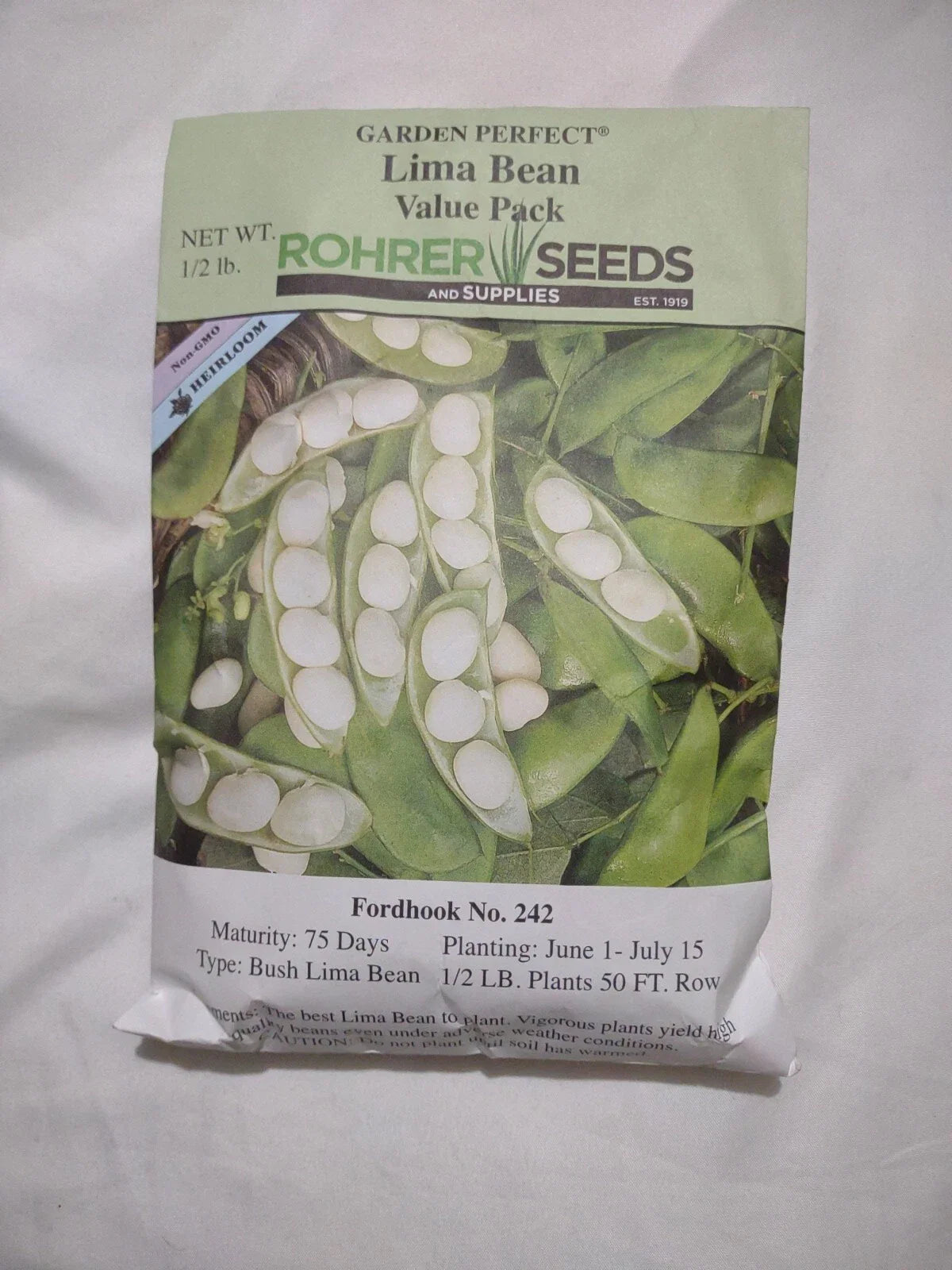 Lima Bean Seeds 1/2lb Heirloom Non-GMO Bush Type 75 Days Maturity