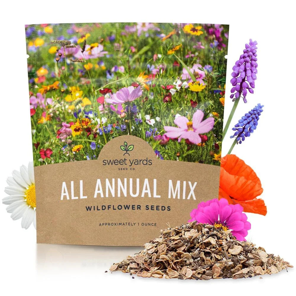 Wildflower Seed Mix - 1 Ounce - Quick Blooming, Open Pollinated Annuals - 7500 Seeds