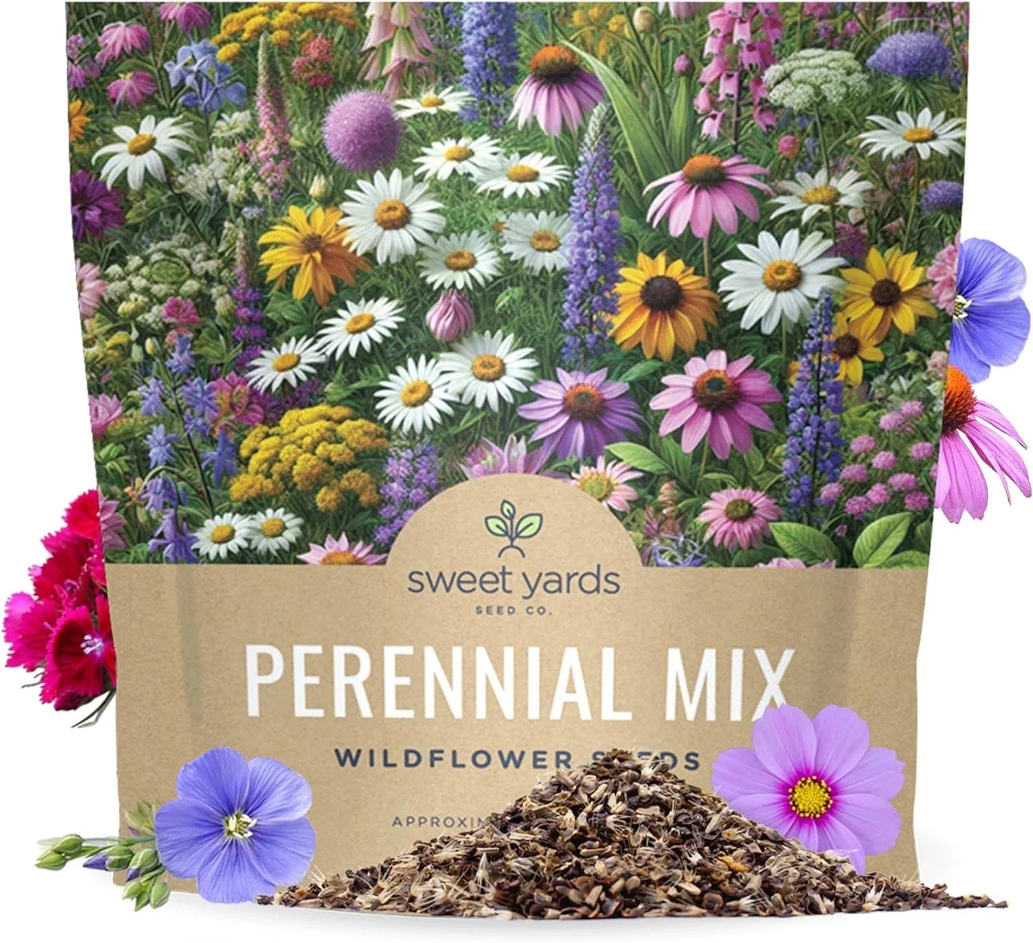 Perennial Wildflower Seeds Mixture - Bulk 1 Ounce Pouch, Multiple Colors, Native Wildflowers for Garden - Various Species