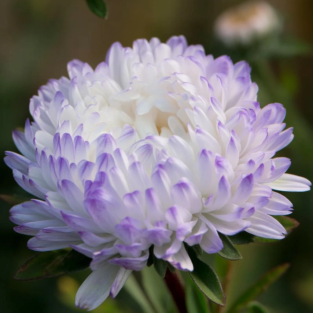 Tower Silver Aster Seeds – 50 Peony-Type Aster Seeds with Frosted White and Lavender Flowers